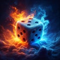 Flaming Dice Engulfed in Blue Smoke Royalty Free Stock Photo