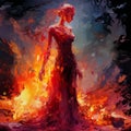 Flaming Dress: A Speedpainting Of A Woman In The Style Of Taylor Swift