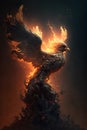 Flaming eagle on a dark background. 3D rendering.