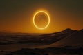 A total solar eclipse highlighted by glowing sun rays, over a dark background Royalty Free Stock Photo