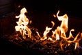 Flaming Empty Hot Barbecue Charcoal Grill With Glowing Coals On Black Background.Flame dance, barbecue on an open fire Royalty Free Stock Photo