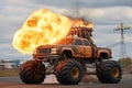 flaming exhaust from a powerful monster truck
