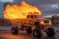 flaming exhaust from a powerful monster truck