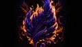 Flaming feather on dark background. Fantasy fractal design. Psychedelic digital art. 3D rendering. Royalty Free Stock Photo