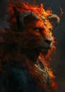 Flaming Feline Royalty: The Lion Horns Necklace of a Gritty Fire