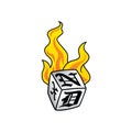 Flaming on fire burning white dice risk taker gamble art