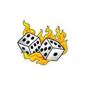 Flaming on fire burning white dice risk taker gamble art Royalty Free Stock Photo