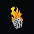 Flaming on fire burning white dice risk taker gamble art