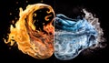 Flaming fire in a glass of water on a black background. Generative AI