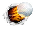 Flaming Golf Ball Tearing a Hole in the Background Royalty Free Stock Photo