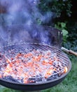 Flaming grill with open fire, ready for product placement. Royalty Free Stock Photo