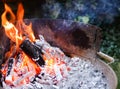 Flaming grill with open fire, ready for product placement. Royalty Free Stock Photo