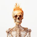 Flaming Head Skeleton: Realistic Figurative Illustration With Satirical Irony