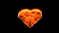 Flaming heart on the black background. Love feeling concept.