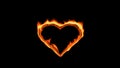 Flaming heart on the black background. Love feeling concept.