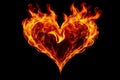 Flaming heart of fire burning.