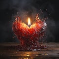 Flaming heart, fire of love, valentines day, red heart shaped candle melts on black Royalty Free Stock Photo