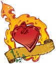 Flaming Heart Tattoo Style Vector With Banner