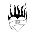 Flaming heart tattoo in y2k, 1990s, 2000s style. Emo goth element design. Old school tattoo. Vector illustration Royalty Free Stock Photo