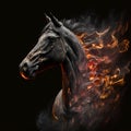 Flaming Horse Close Up. Generative AI