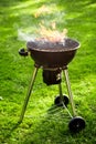 Flaming hot fire burning in a portable BBQ Royalty Free Stock Photo