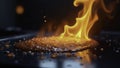 Flaming hot oil splatters on stovetop surface, spill, hot Royalty Free Stock Photo