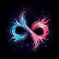 Flaming infinity sign. Esoteric concept of spiritual love. Twin flame logo. Illustration on black background for web