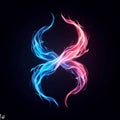 Flaming infinity sign. Esoteric concept of spiritual love. Twin flame logo. Illustration on black background for web