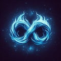 Flaming infinity sign. Esoteric concept of spiritual love. Twin flame logo. Illustration on black background for web