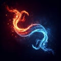 Flaming infinity sign. Esoteric concept of spiritual love. Twin flame logo. Illustration on black background for web