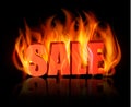 Flaming letters spelling SALE.