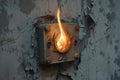 Flaming light switch on weathered wall Royalty Free Stock Photo