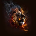 Flaming Lion Head. Generative AI