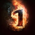 Flaming number 1 with smoke and fire isolated over black background Royalty Free Stock Photo