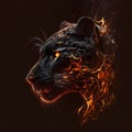 Flaming Panther Head. Generative AI