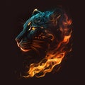 Flaming Panther Head. Generative AI