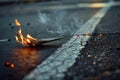 flaming paper plane about to land on a nonflammable surface Royalty Free Stock Photo