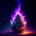 Flaming pine cone on black background. 3D rendering. AI Generated