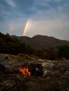 Flaming rock Yanartas, Chimera fires in eveninng, Antalya, Turkey