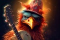 Flaming rocker chicken with guitar. Generate ai