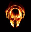 Flaming skull wearing headphones