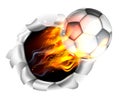 Flaming Soccer Football Ball Tearing a Hole in the Background