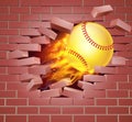 Flaming Softball Ball Breaking Through Brick Wall Royalty Free Stock Photo