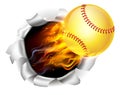 Flaming Softball Ball Tearing a Hole in the Background Royalty Free Stock Photo