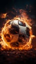 Flaming spectacle, soccer ball aglow on field, stadium radiates with fiery intensity