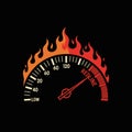 Redline Speed Gauge with Fiery Flames Illustration Royalty Free Stock Photo