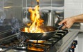 Flaming Stir Fry Cooking on Gas Stove. Generative ai