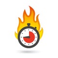 Flaming stopwatch. Timer in flames. Flaming clock. Fire burning time concept