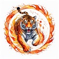 Flaming Stunt: Tiger Soaring Over the Ring of Fire Royalty Free Stock Photo