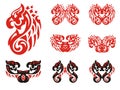 Flaming stylized twirled eagle symbols